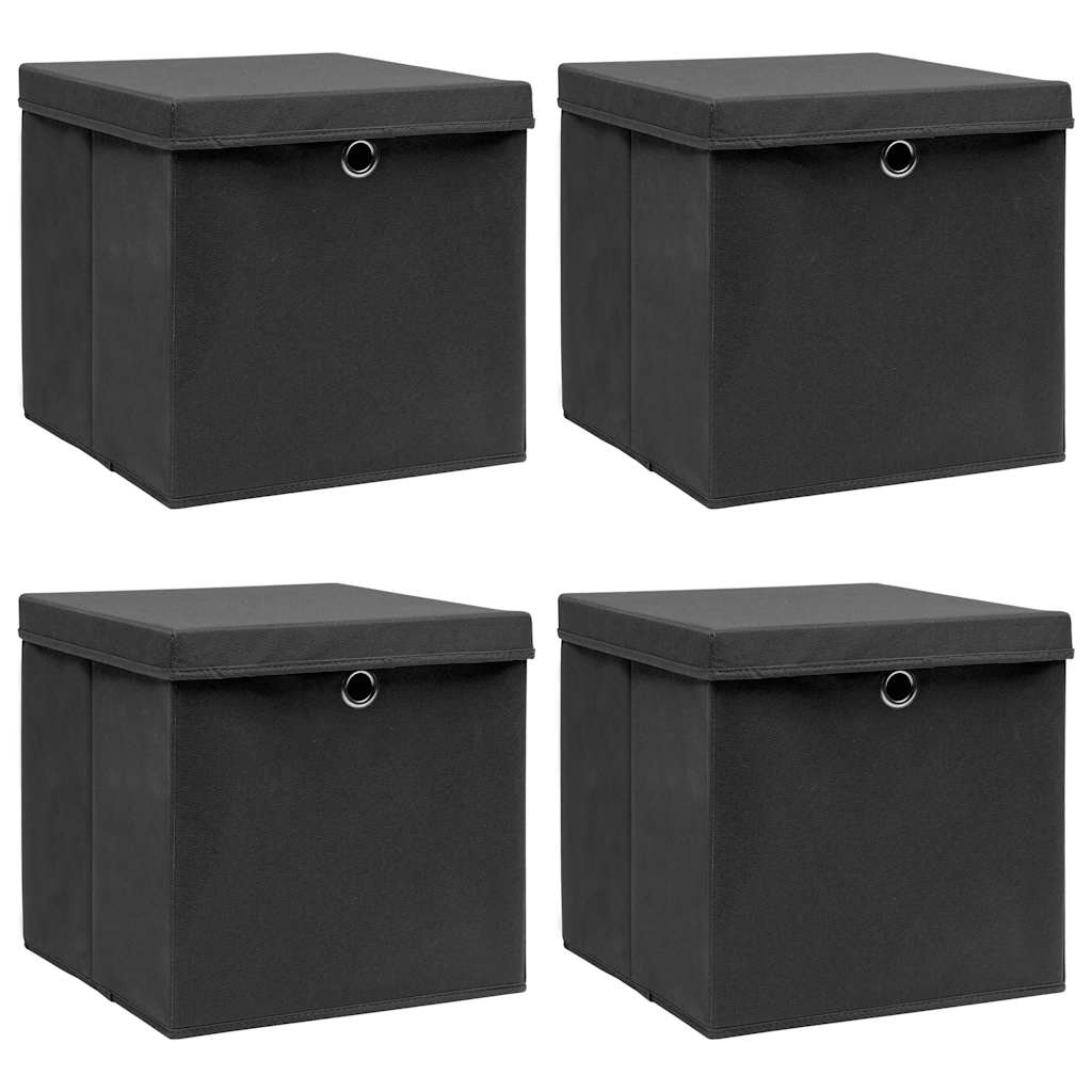 Storage Boxes with Lids 4 pcs Black 32x32x32 cm Fabric