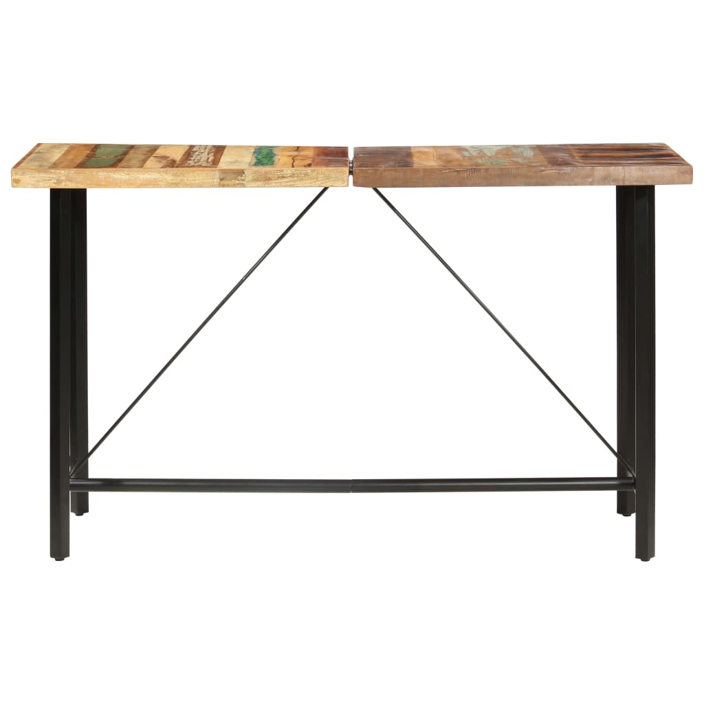 9 Piece Bar Set Solid Reclaimed Wood Genuine Leather & Canvas