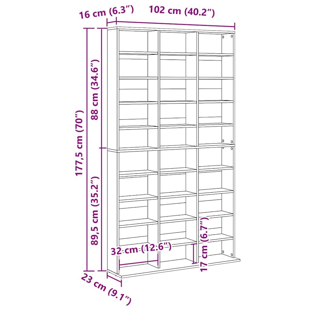CD Cabinet White 102x23x177.5 cm Engineered Wood