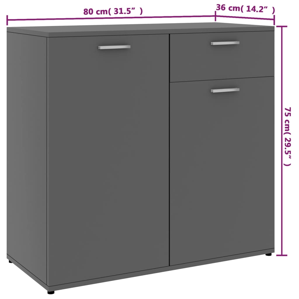 Sideboard Grey 80x36x75 cm Engineered Wood