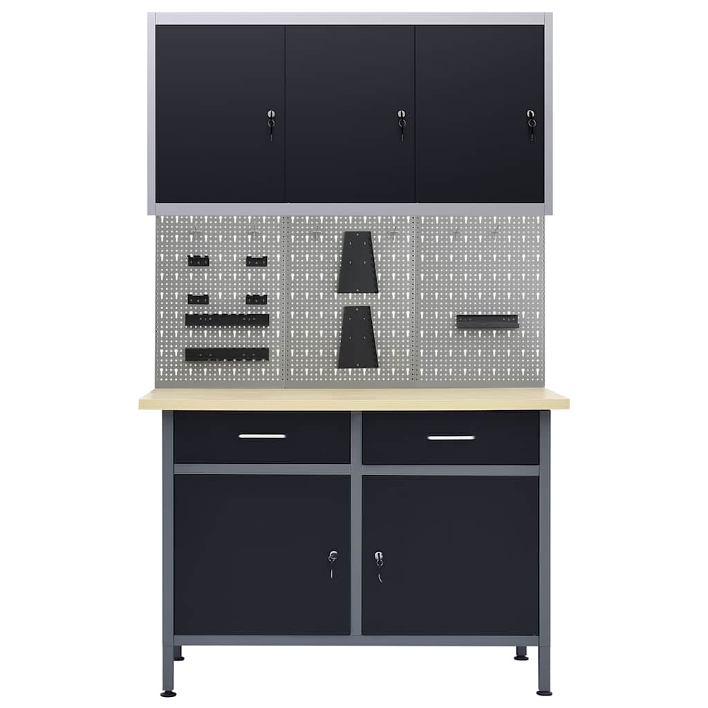 Workbench with Three Wall Panels and One Cabinet
