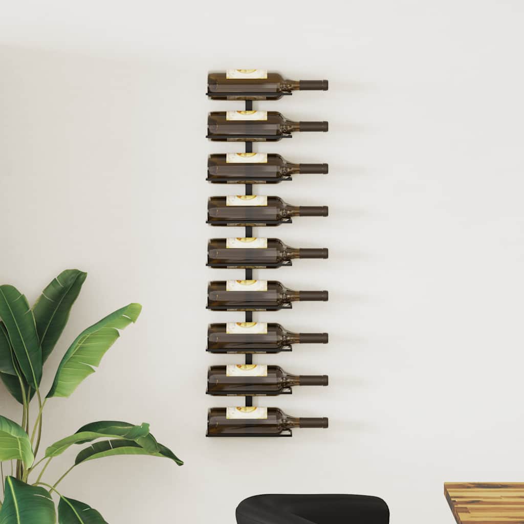 Wall-mounted Wine Rack for 9 Bottles Black Iron