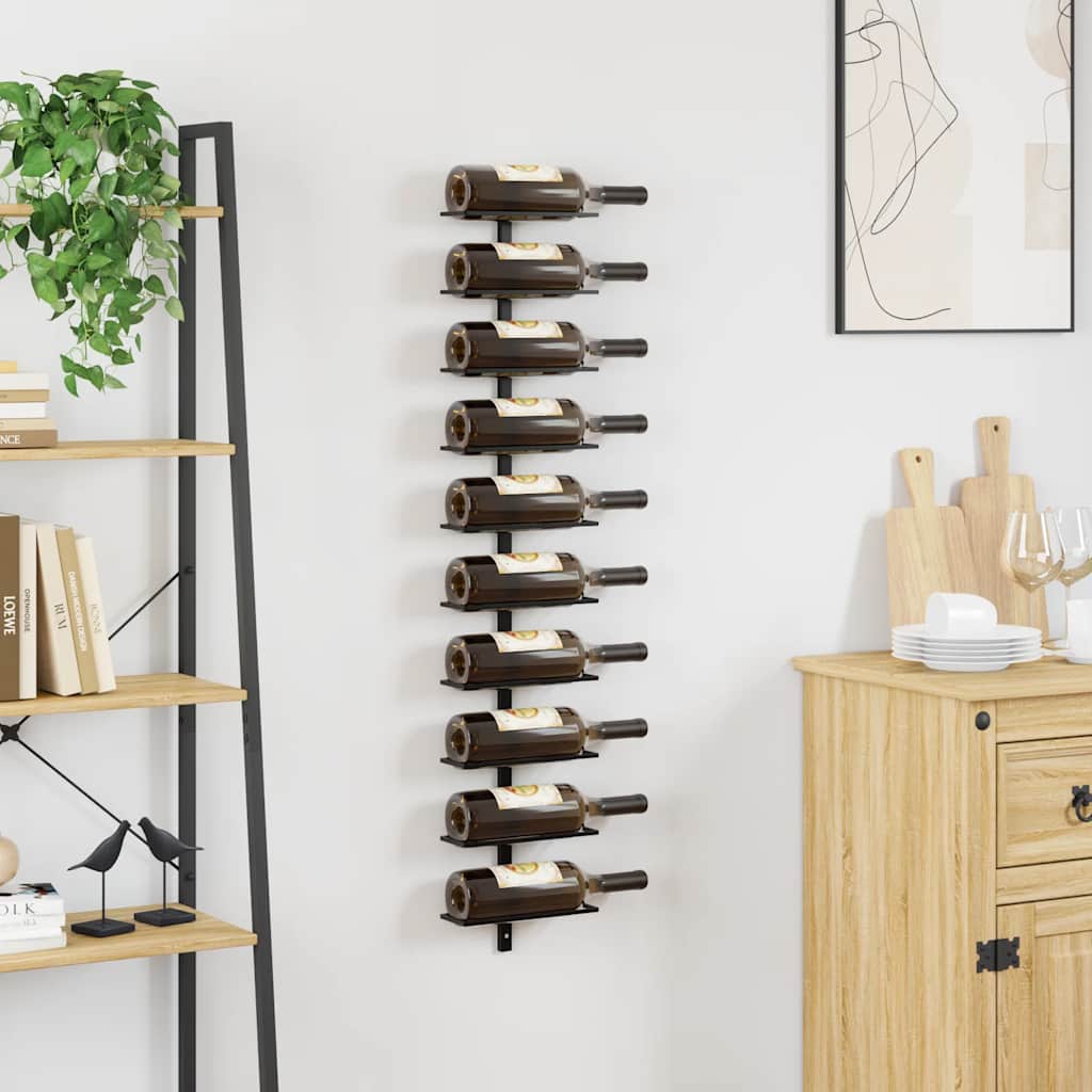 Wall-mounted Wine Rack for 10 Bottles Black Metal