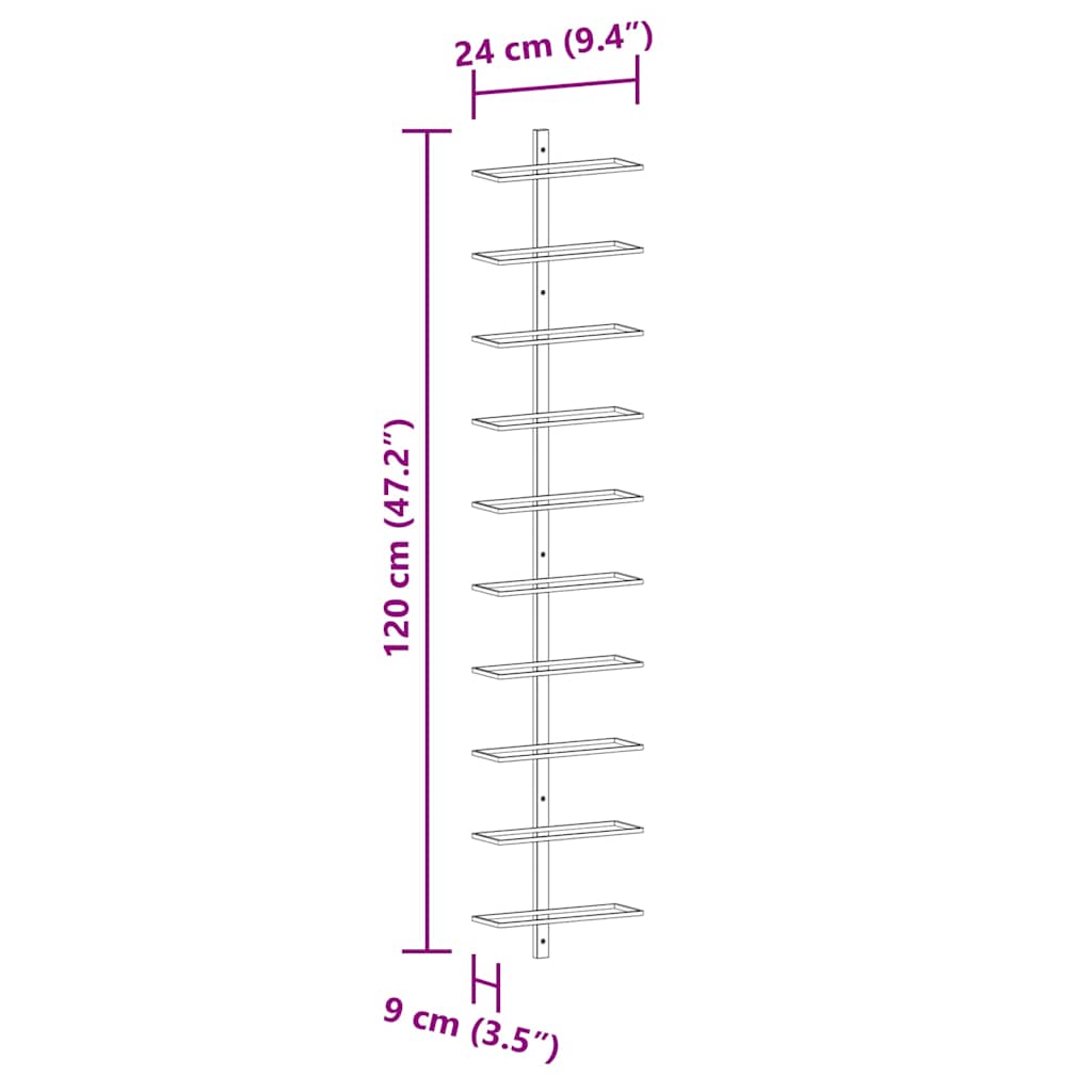 Wall-mounted Wine Rack for 10 Bottles Black Metal