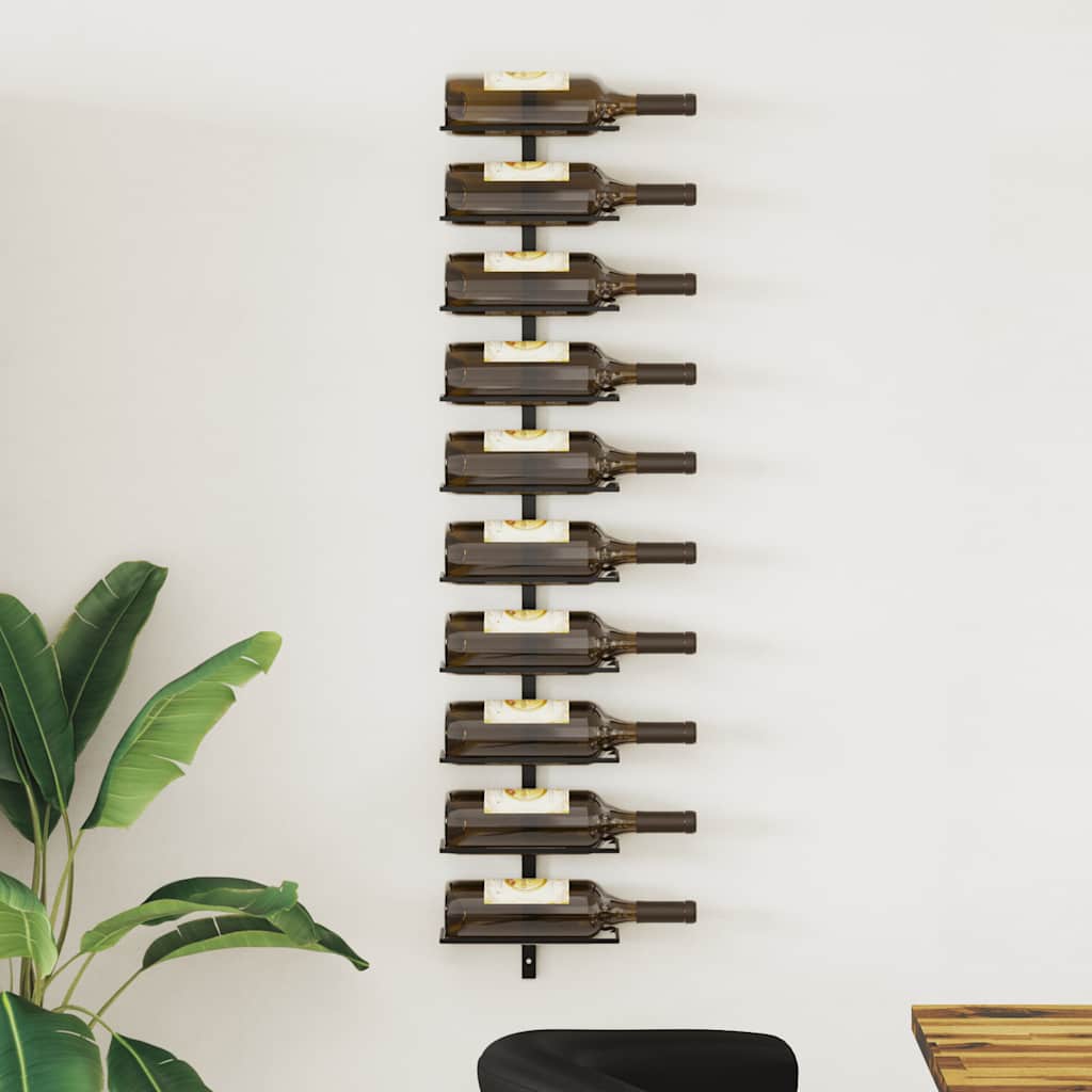 Wall-mounted Wine Rack for 10 Bottles Black Metal