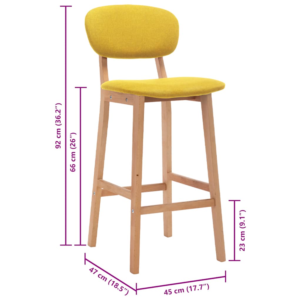 Bar Stools 2 pcs Mustard Yellow Fabric
