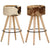 Bar Stools 2 pcs Brown Rough Mango Wood and Real Leather