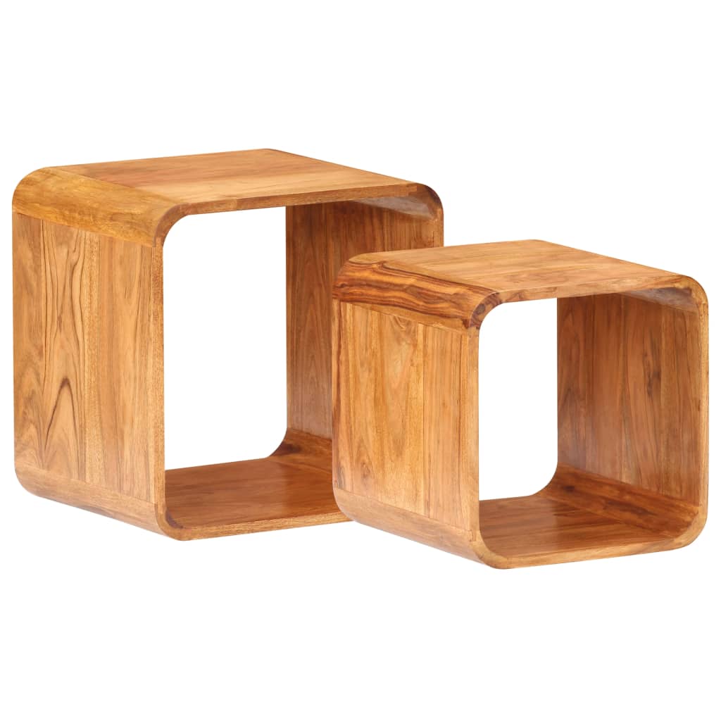 Side Tables 2 pcs Solid Acacia Wood Honey Finish