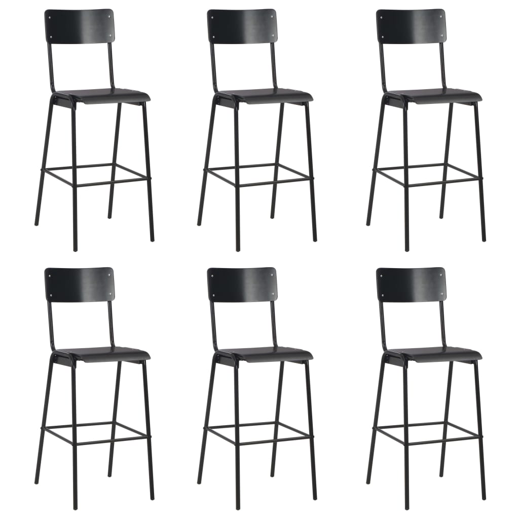 Bar Stools 6 pcs Black Solid Plywood Steel