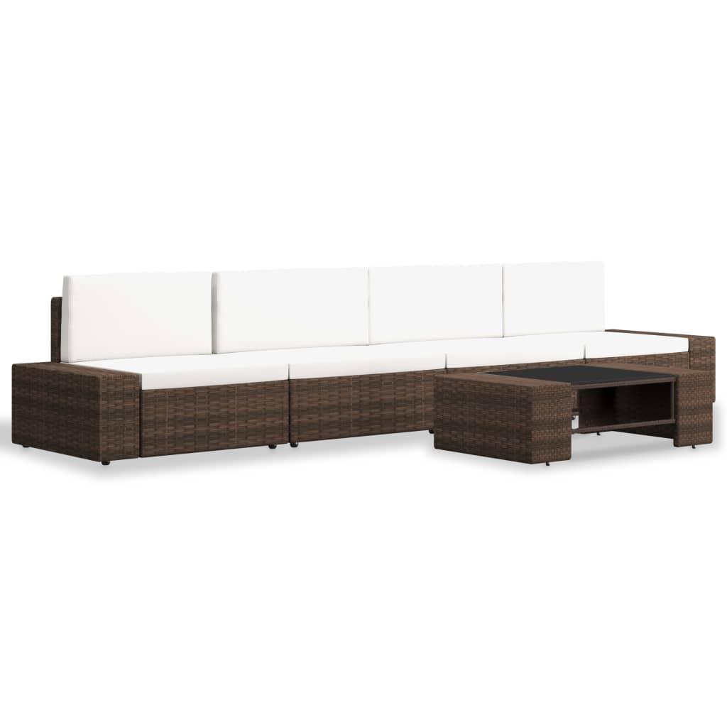 5 Piece Garden Lounge Set Poly Rattan Brown