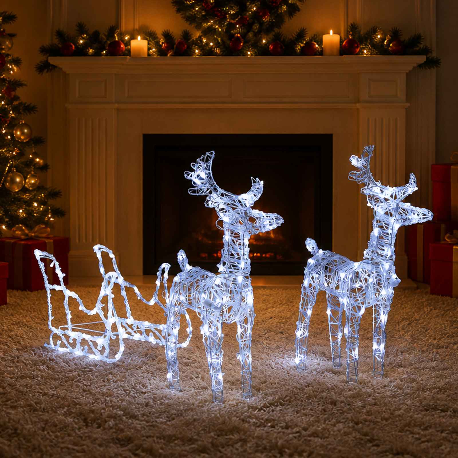 Reindeers & Sleigh Christmas Decoration 160 LEDs 130 cm Acrylic