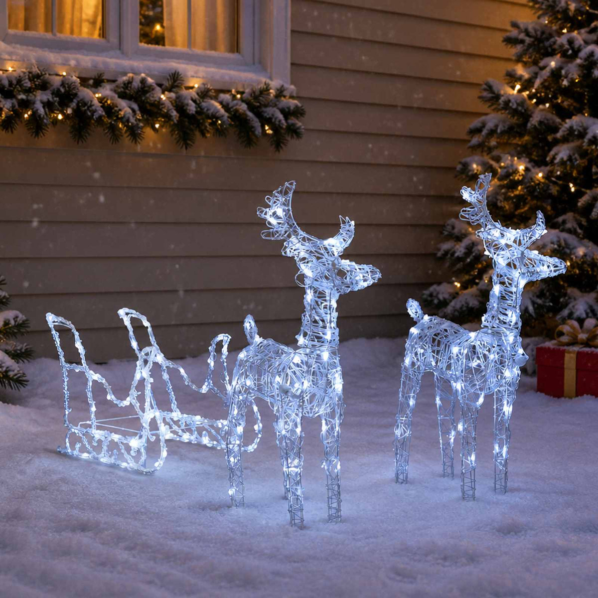 Reindeers & Sleigh Christmas Decoration 160 LEDs 130 cm Acrylic