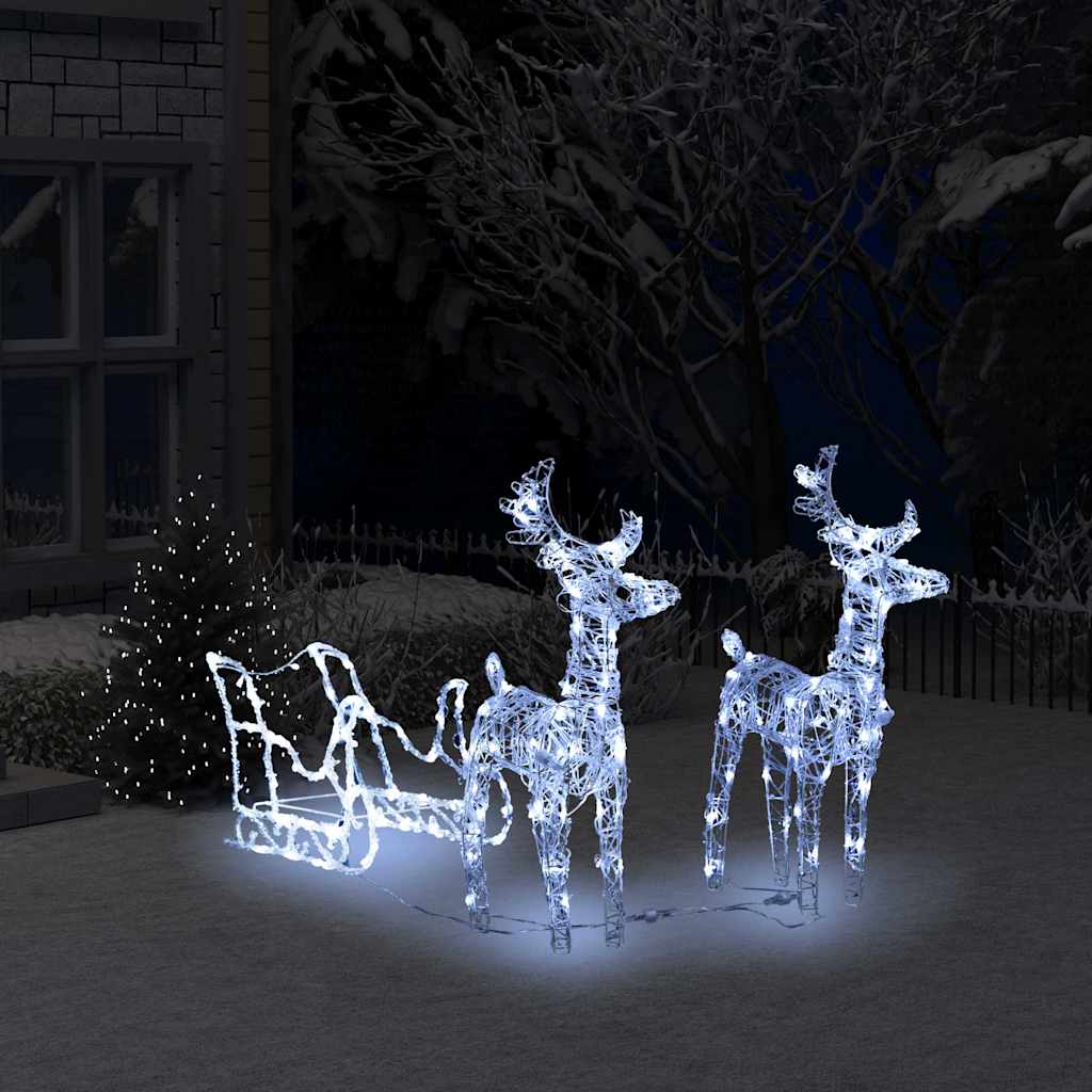 Reindeers &amp; Sleigh Christmas Decoration 160 LEDs 130 cm Acrylic