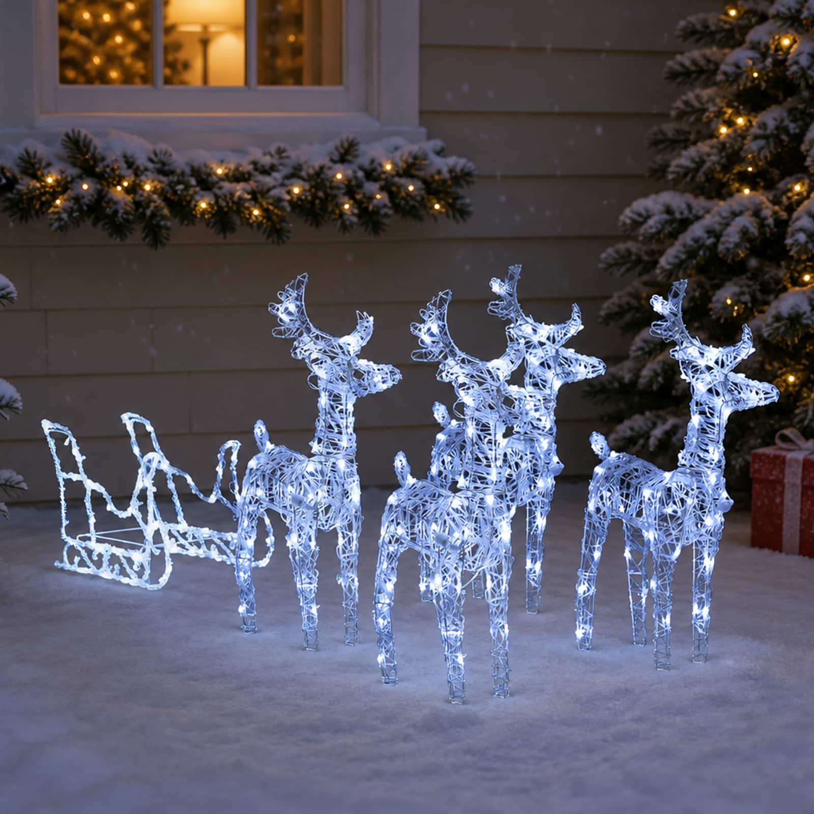 Reindeers & Sleigh Christmas Decoration 280x28x55 cm Acrylic