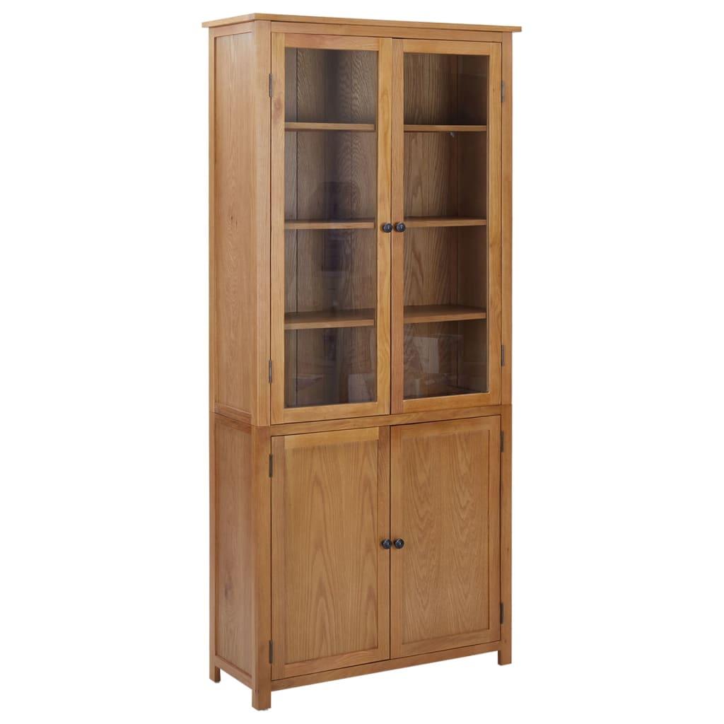 Bookcase with 4 Doors 90x35x200 cm Solid Oak Wood and Glass