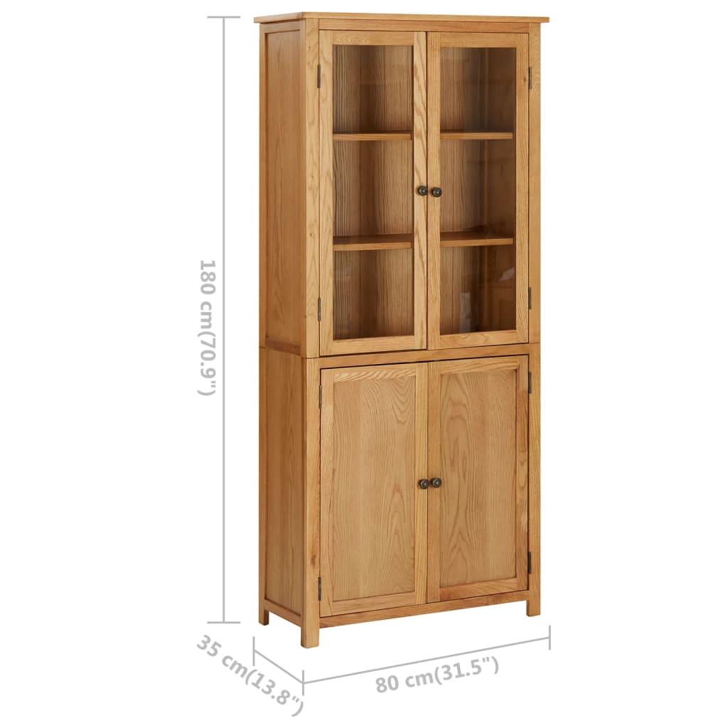 Bookcase with 4 Doors 80x35x180 cm Solid Oak Wood and Glass