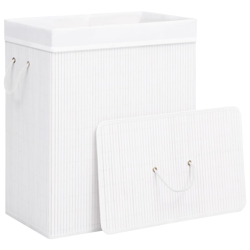 Bamboo Laundry Basket with Single Section White 83 L