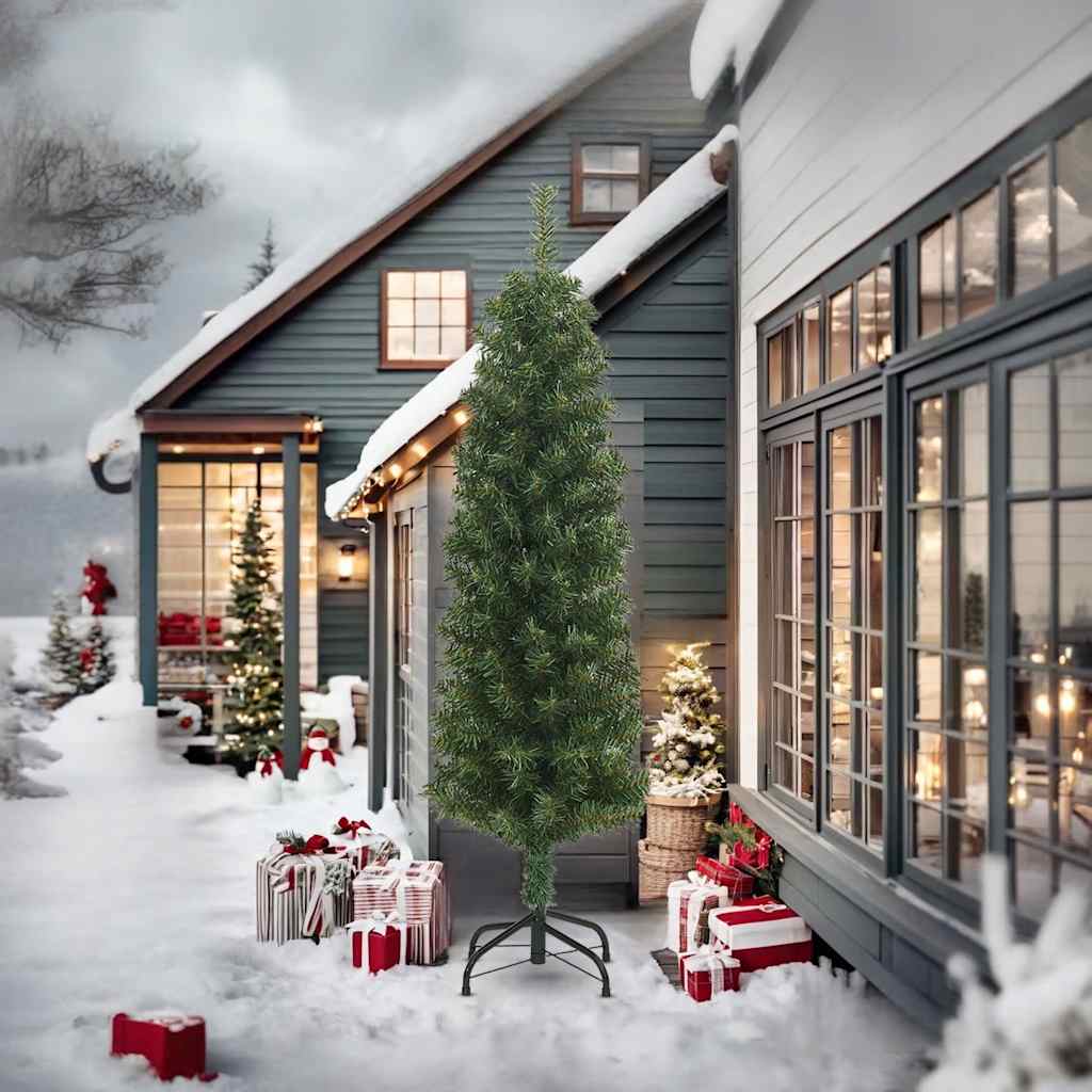Slim Artificial Christmas Tree with Stand Green 240 cm PVC