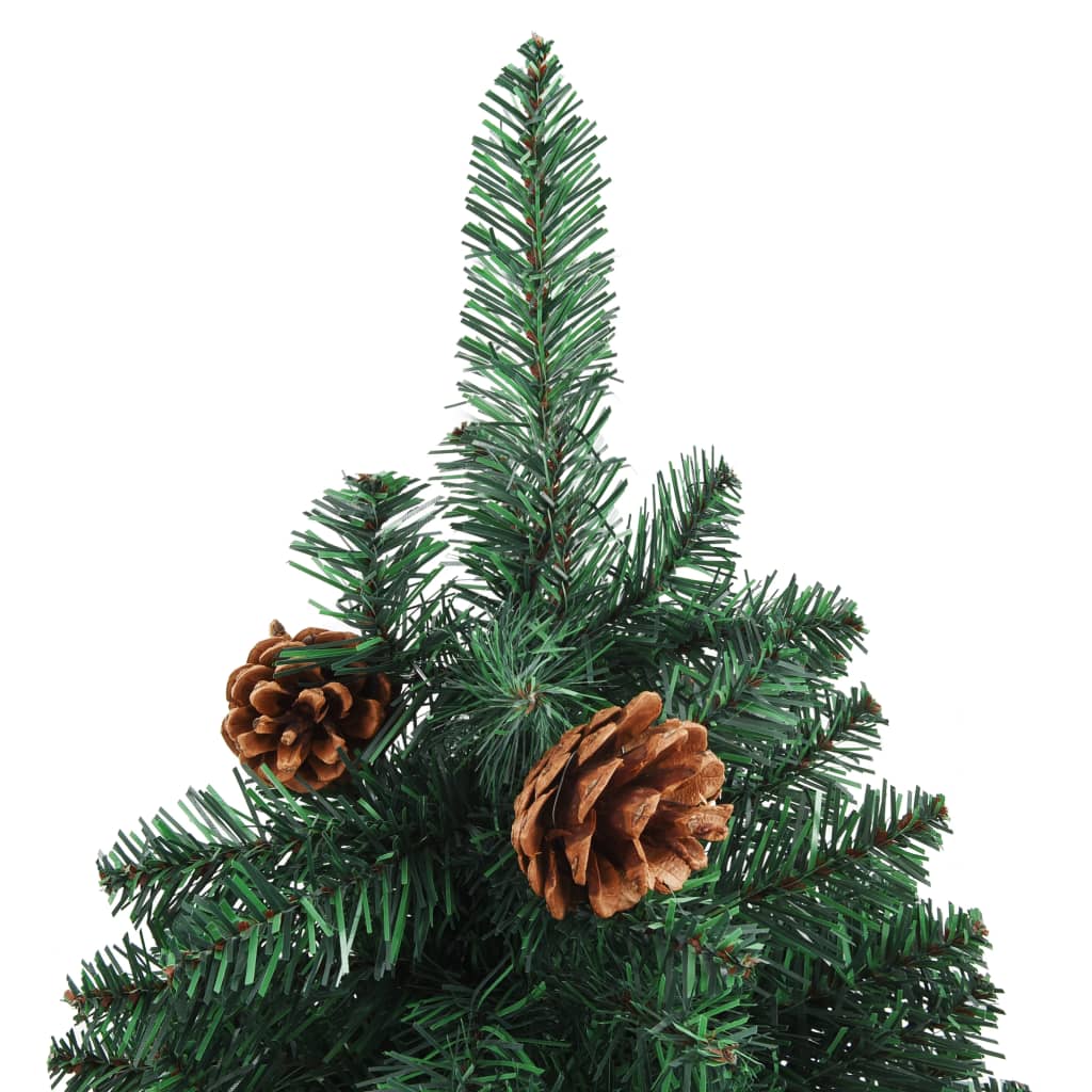 Slim Christmas Tree with Real Wood and Cones Green 150 cm PVC