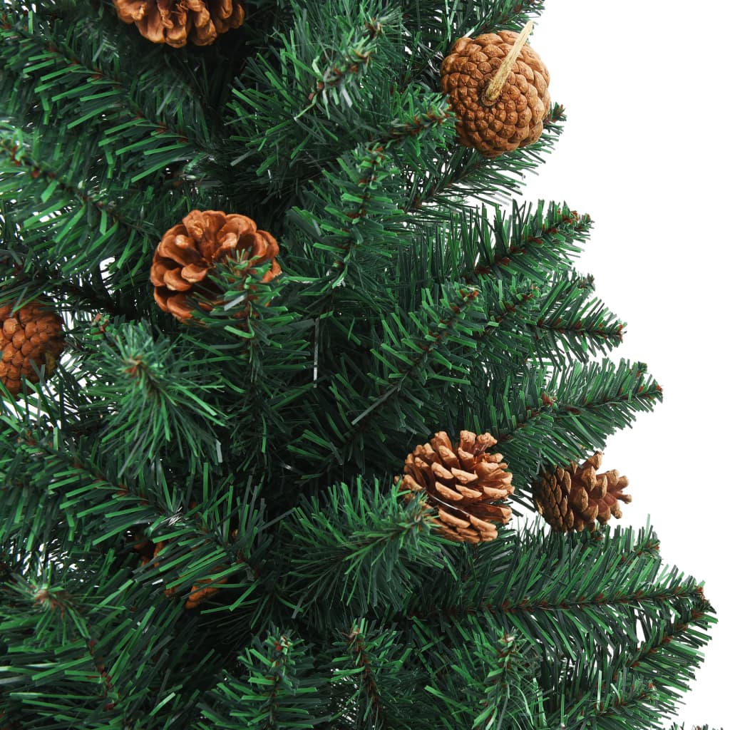 Slim Christmas Tree with Real Wood and Cones Green 150 cm PVC