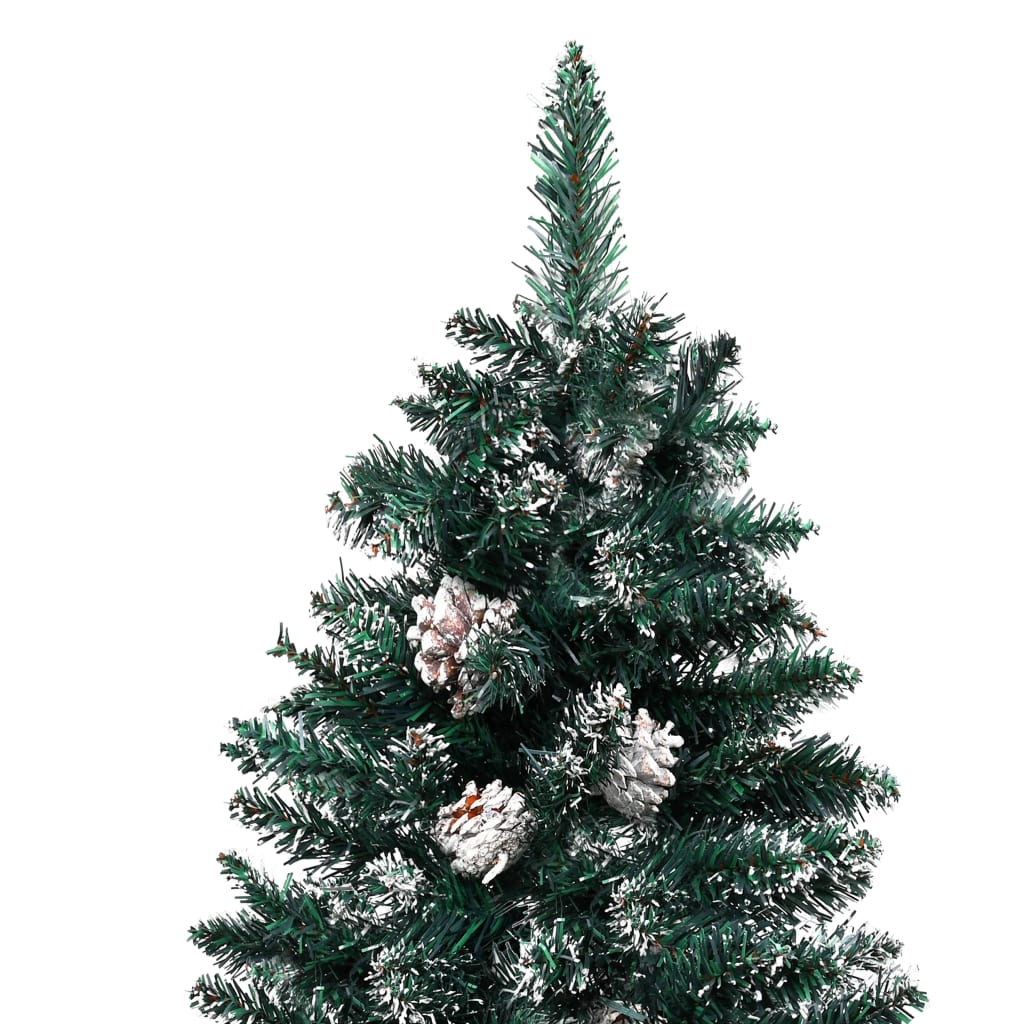 Slim Christmas Tree with Real Wood and White Snow Green 150 cm