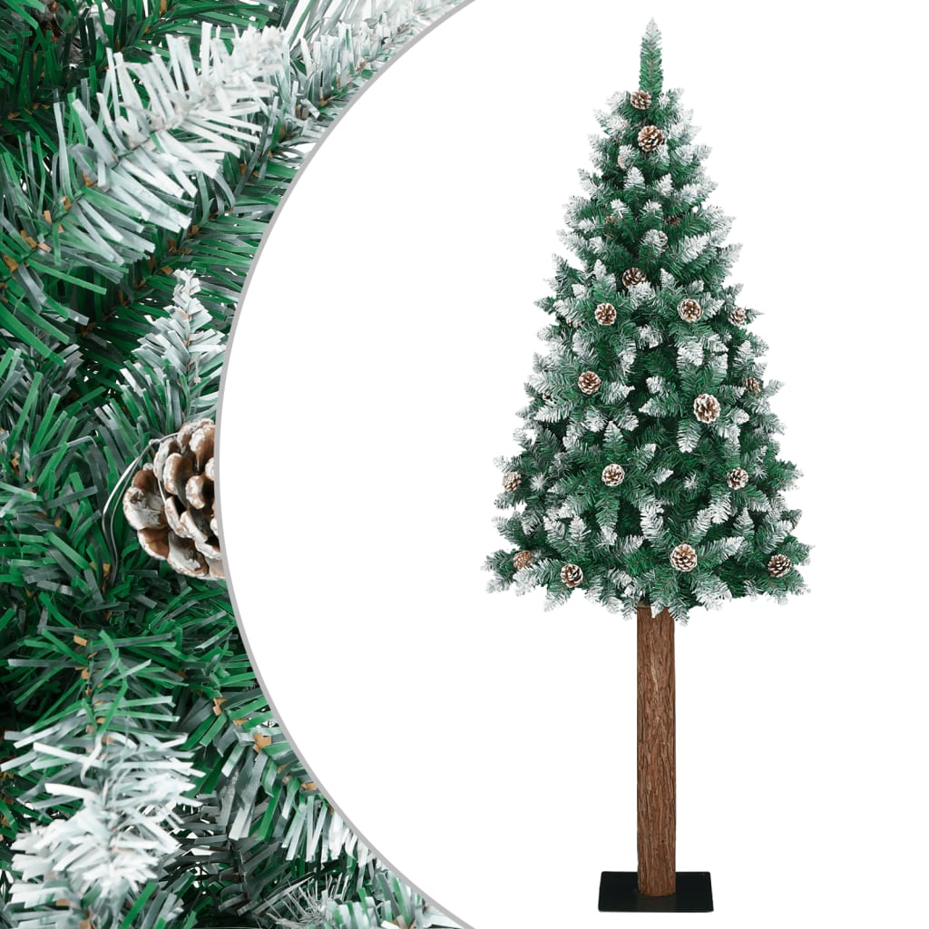 Slim Christmas Tree with Real Wood and White Snow Green 180 cm