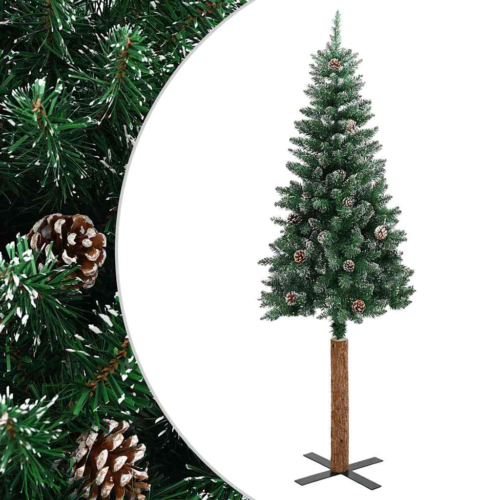 Slim Christmas Tree with Real Wood and White Snow Green 180 cm