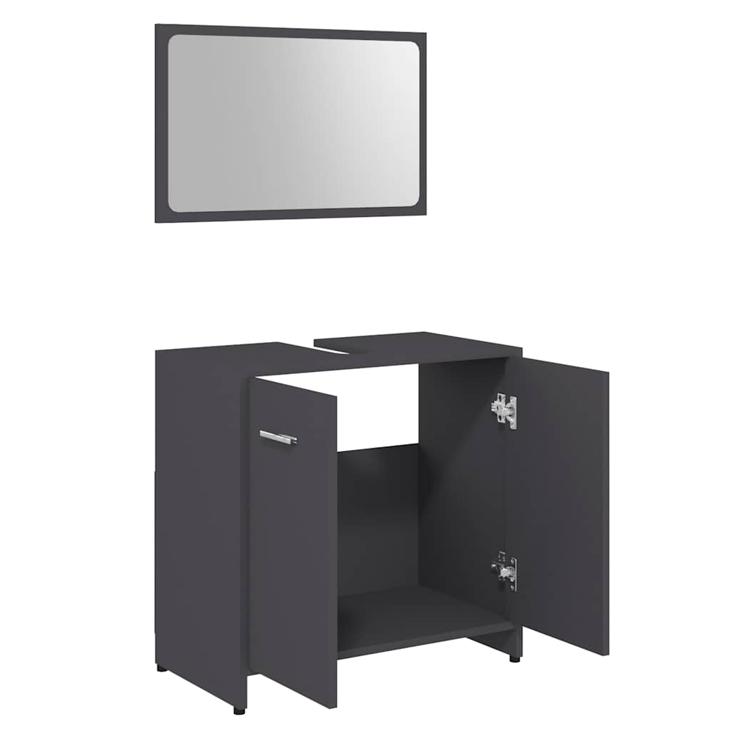 Bathroom Furniture Set Grey Engineered Wood