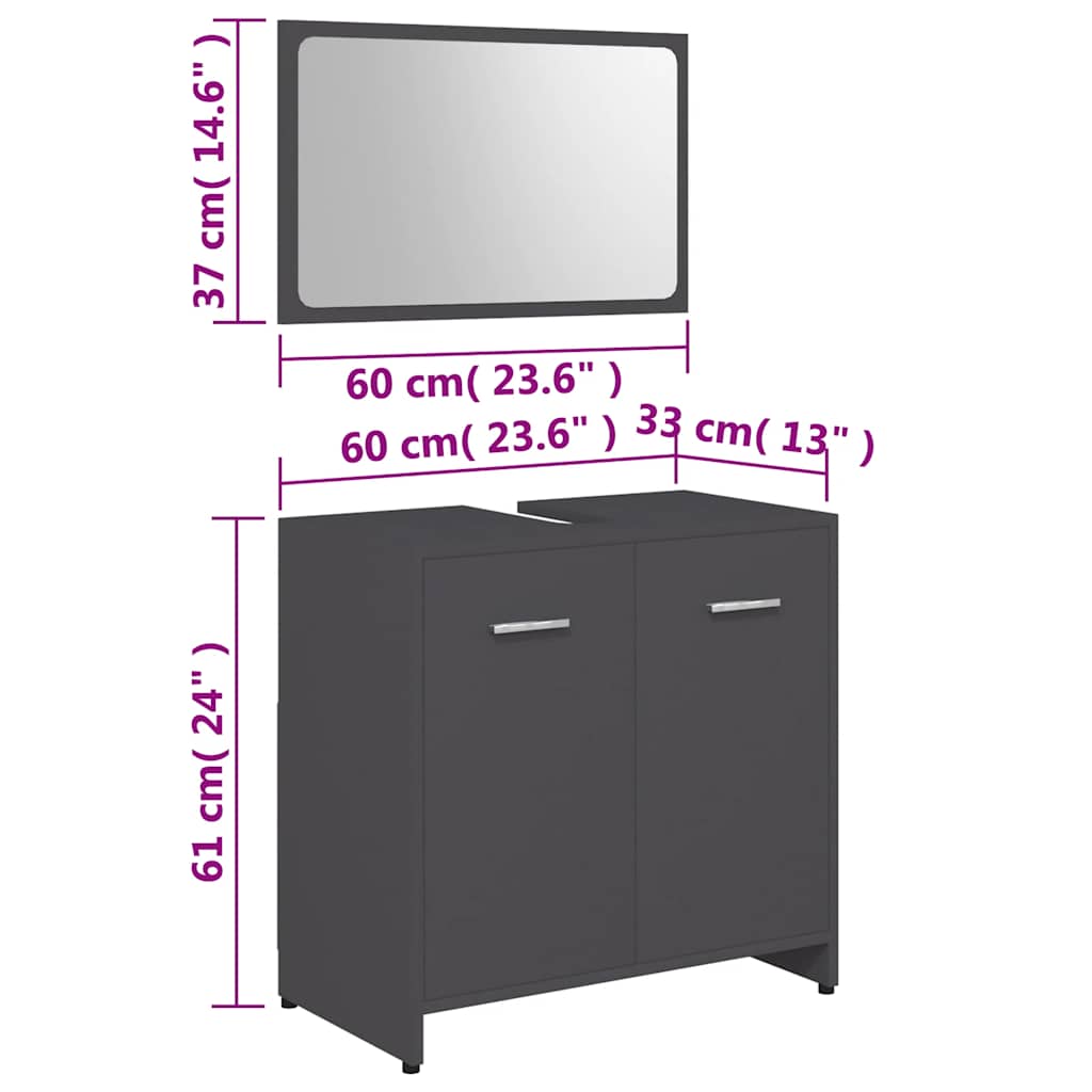 Bathroom Furniture Set Grey Engineered Wood