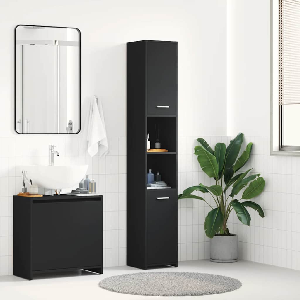 Bathroom Cabinet Black 30x30x183.5 cm Engineered Wood