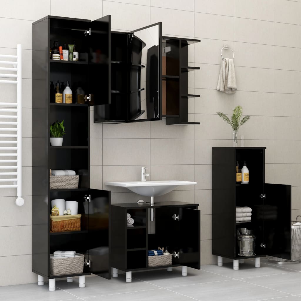 Bathroom Mirror Cabinet Black 80x20.5x64 cm Engineered Wood