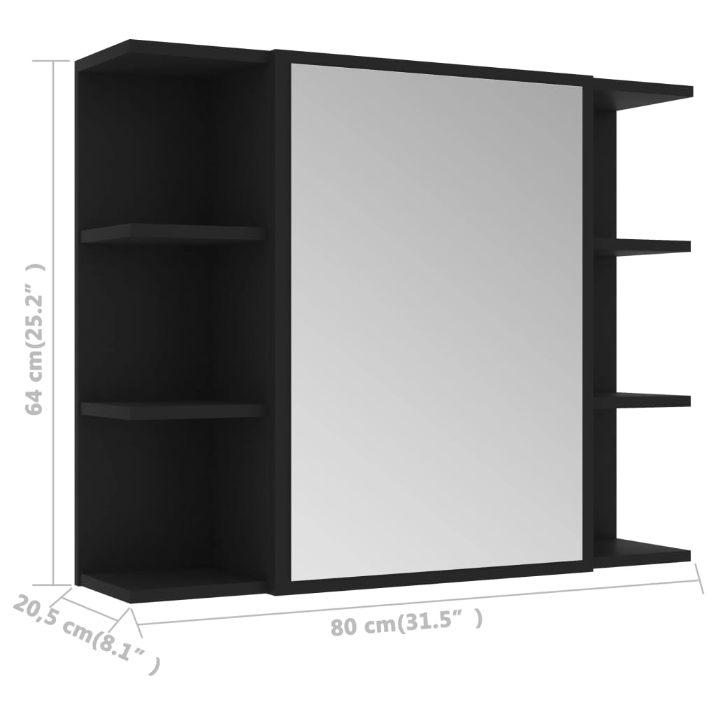 Bathroom Mirror Cabinet Black 80x20.5x64 cm Engineered Wood