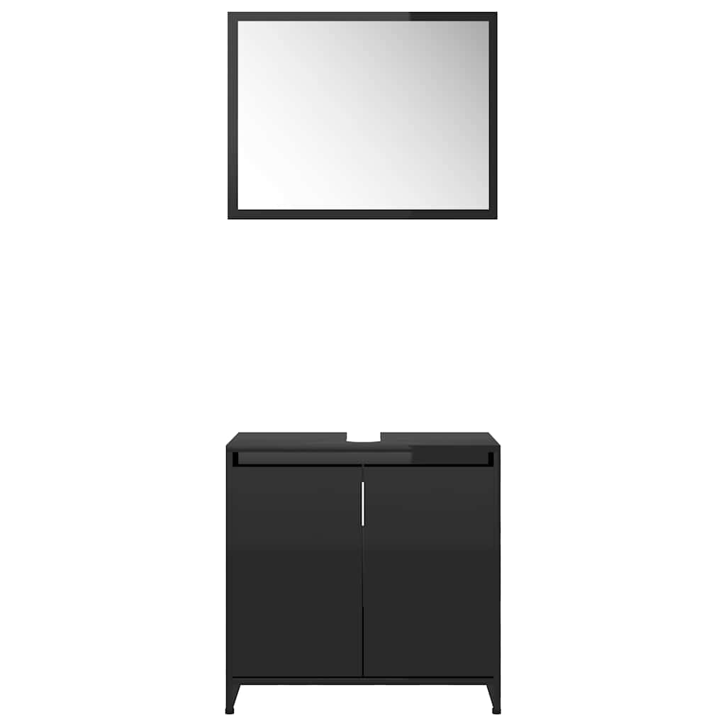 Bathroom Furniture Set High Gloss Black Engineered Wood