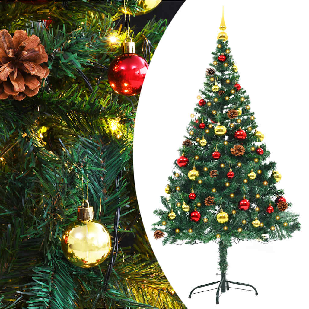 Artificial Pre-lit Christmas Tree with Baubles Green 150 cm