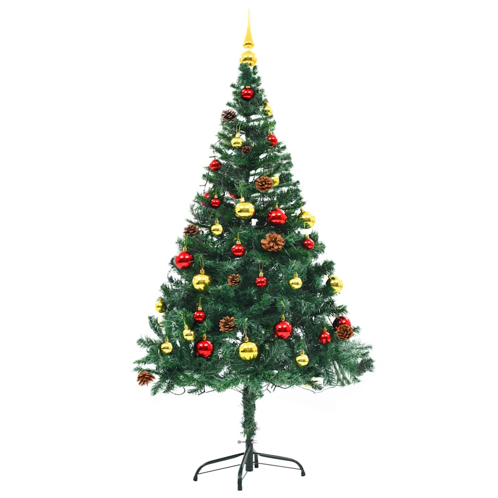 Artificial Pre-lit Christmas Tree with Baubles Green 150 cm