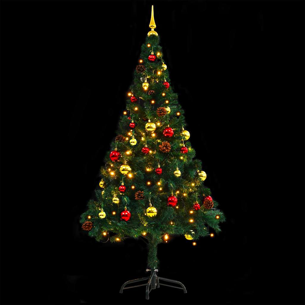 Artificial Pre-lit Christmas Tree with Baubles Green 150 cm