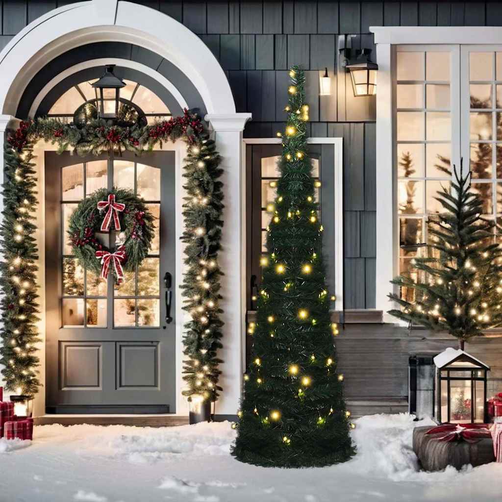 Pop-up String Artificial Pre-lit Christmas Tree Green 210 cm