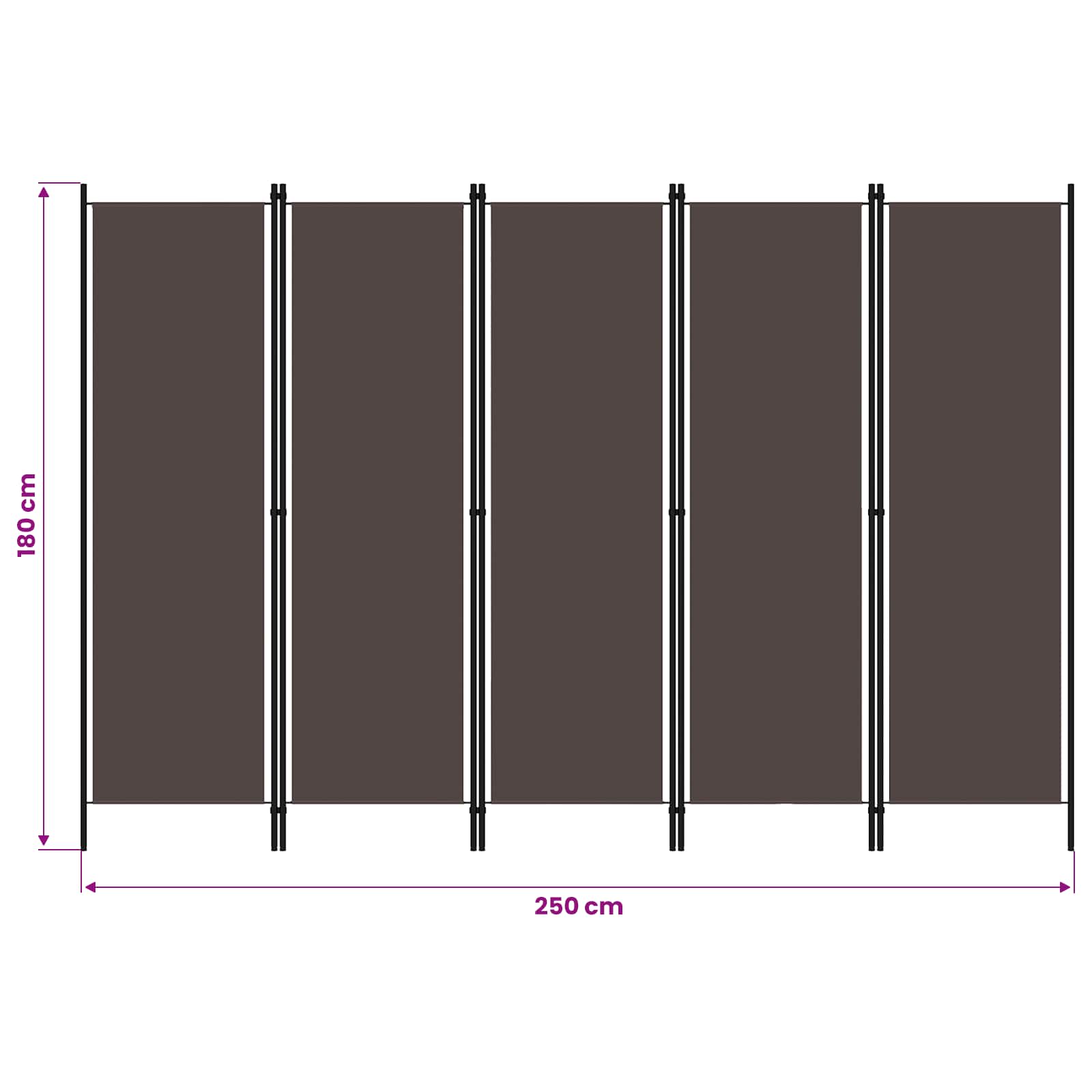 5-Panel Room Divider Brown 250x180 cm
