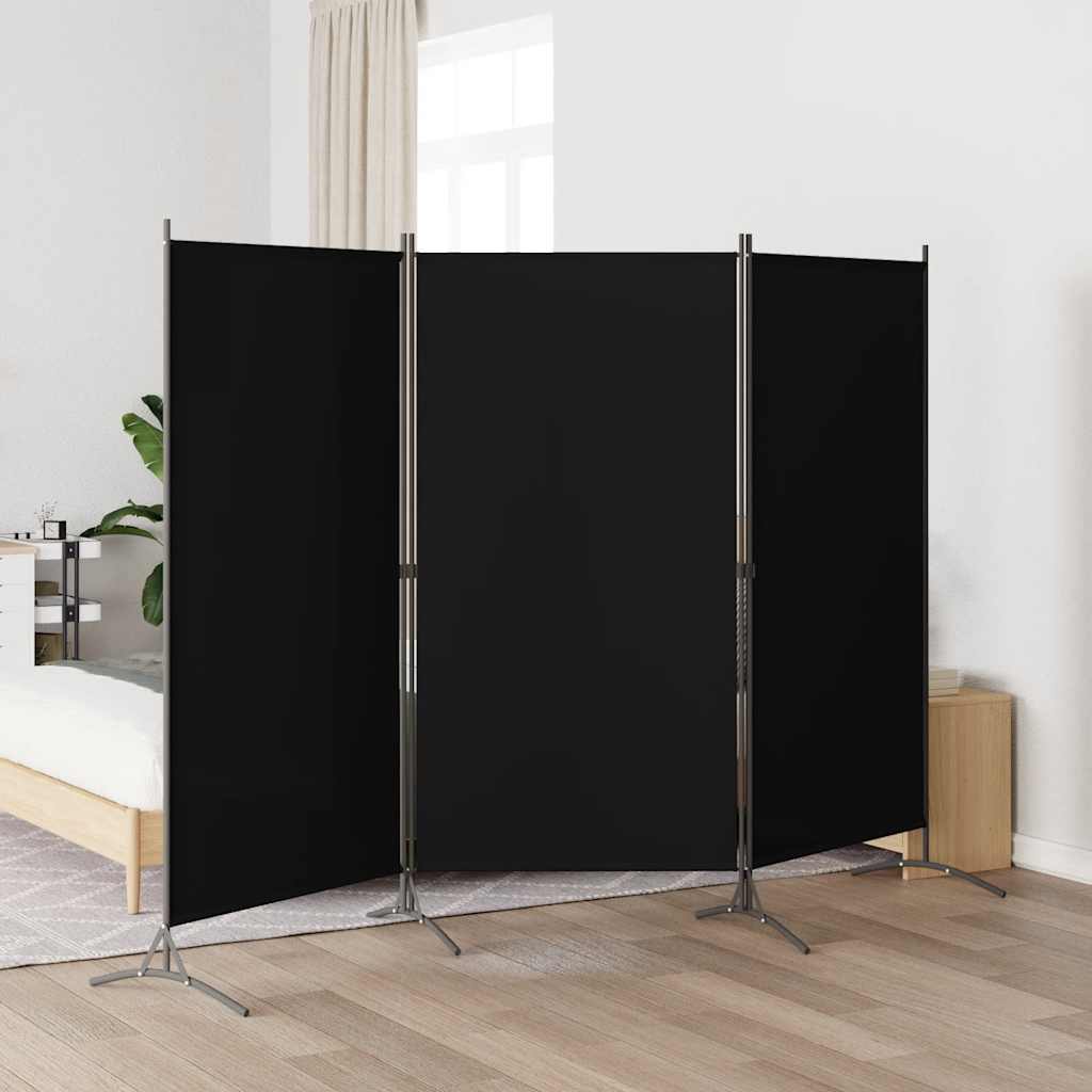 3-Panel Room Divider Black 260x180 cm Fabric