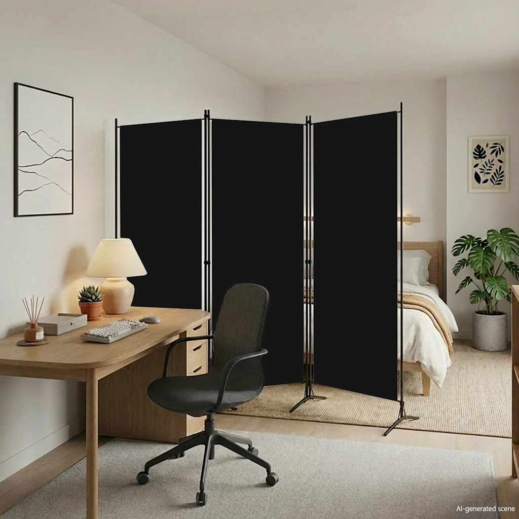 3-Panel Room Divider Black 260x180 cm Fabric