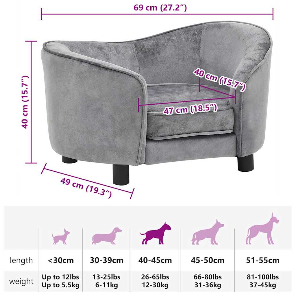 Dog Sofa Grey 69x49x40 cm Plush