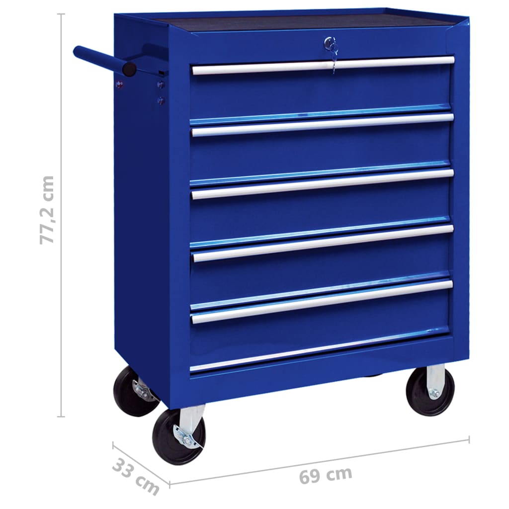 Workshop Tool Trolley with 5 Drawers Blue