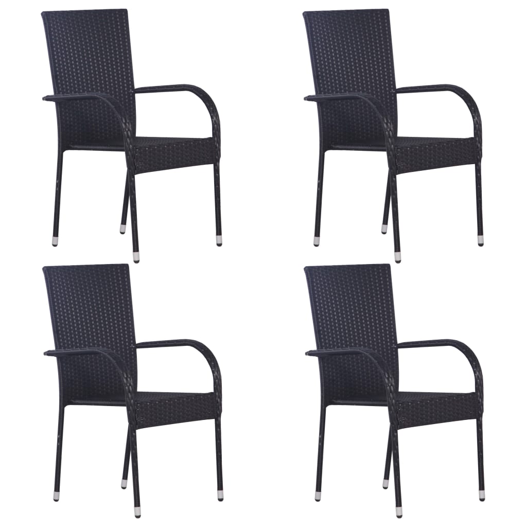 Stackable Outdoor Chairs 4 pcs Poly Rattan Black