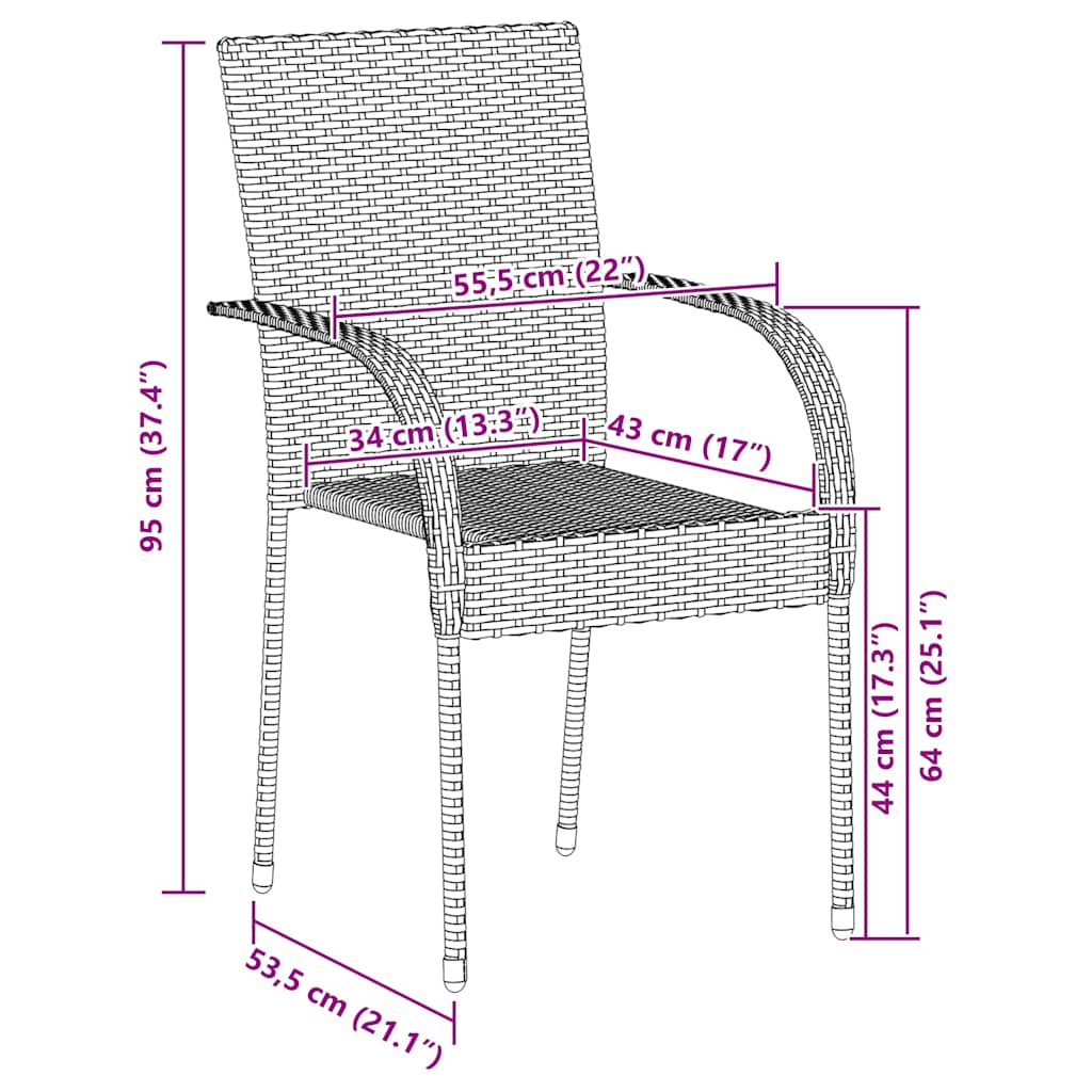 Stackable Outdoor Chairs 4 pcs Poly Rattan Black