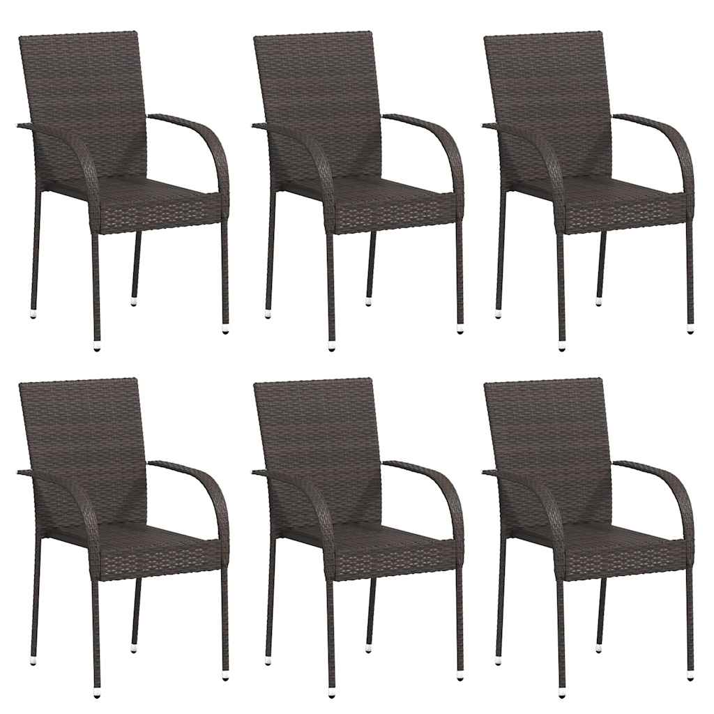 Stackable Outdoor Chairs 6 pcs Poly Rattan Brown
