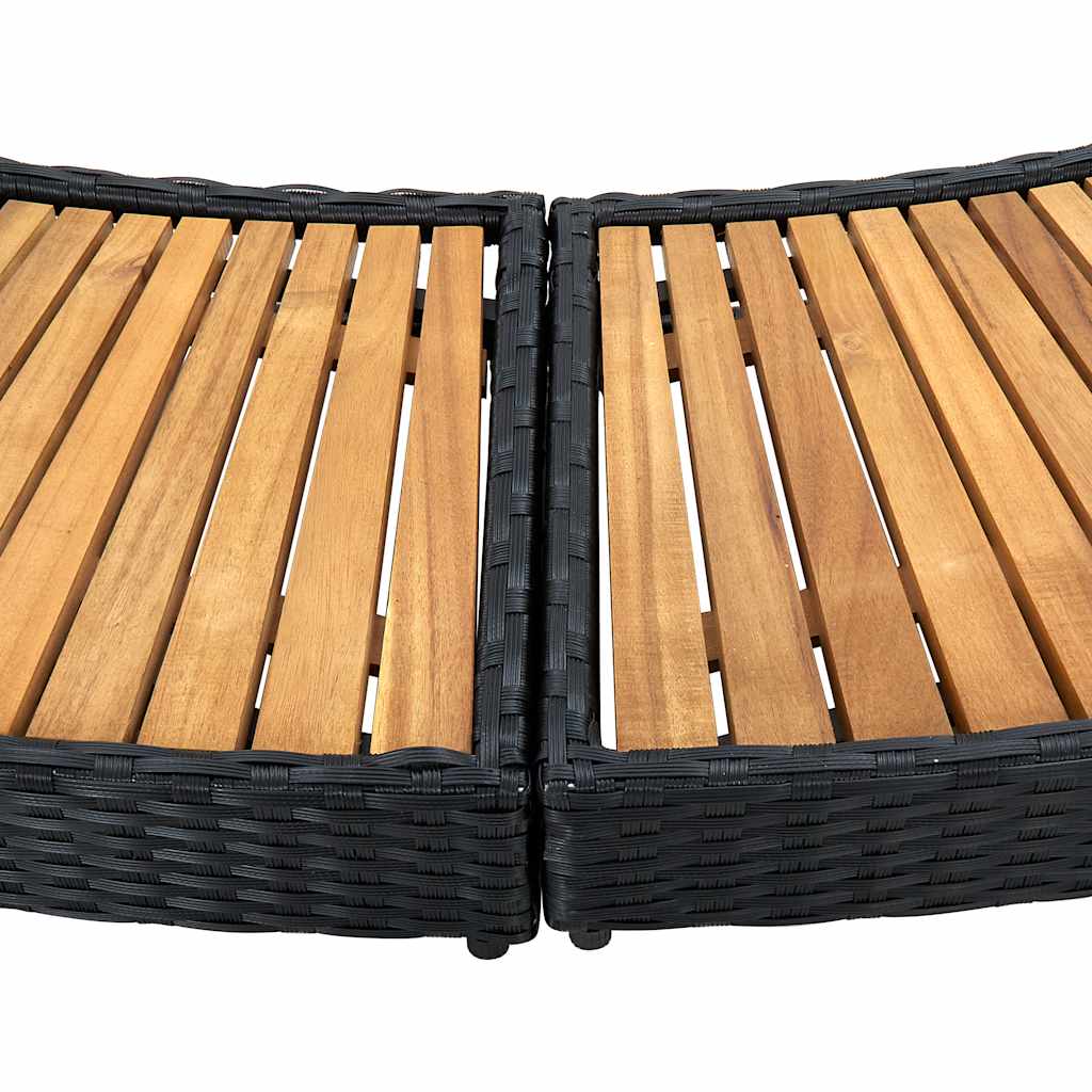 Spa Surround Black Poly Rattan and Acacia Wood