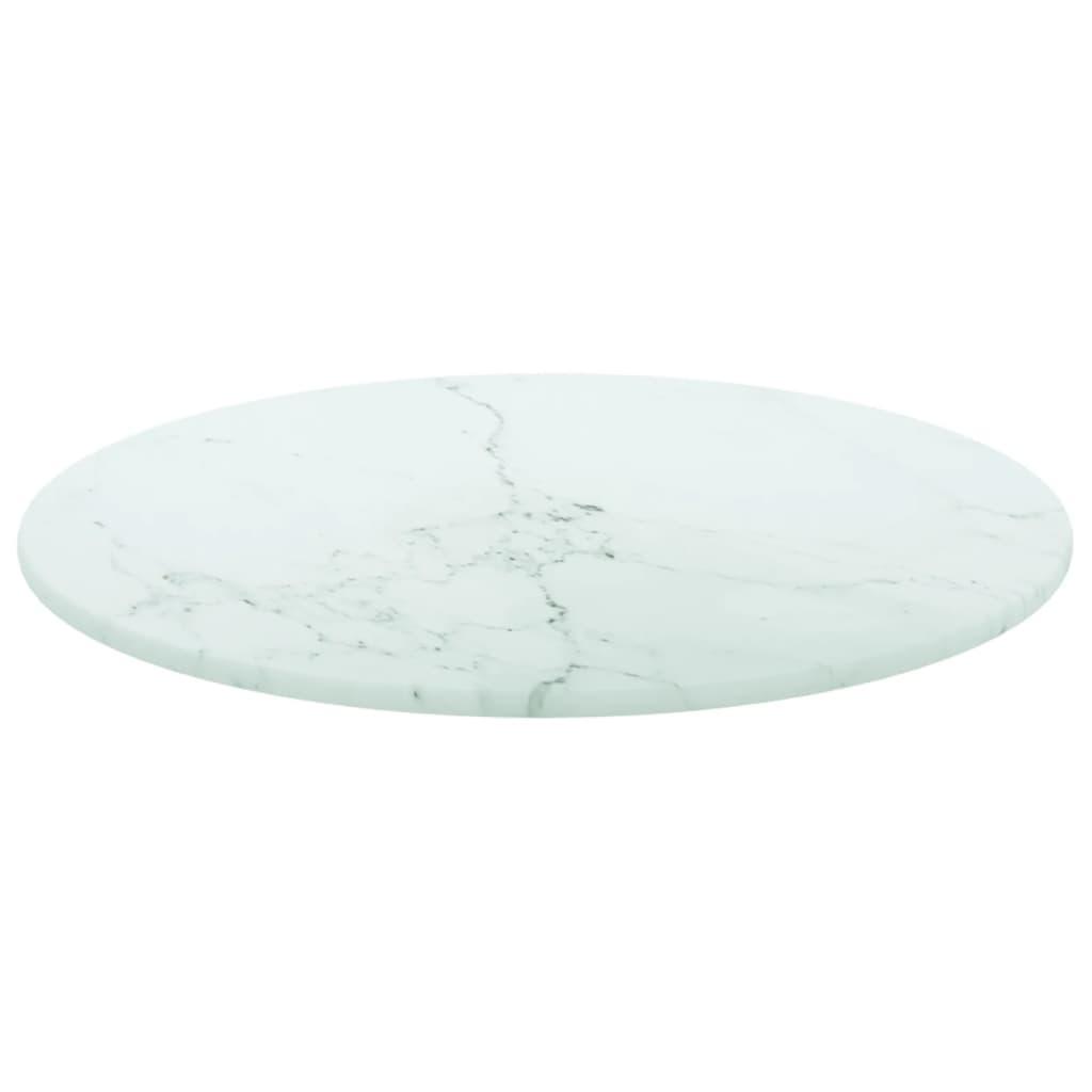 Table Top White Ø30x0.8 cm Tempered Glass with Marble Design