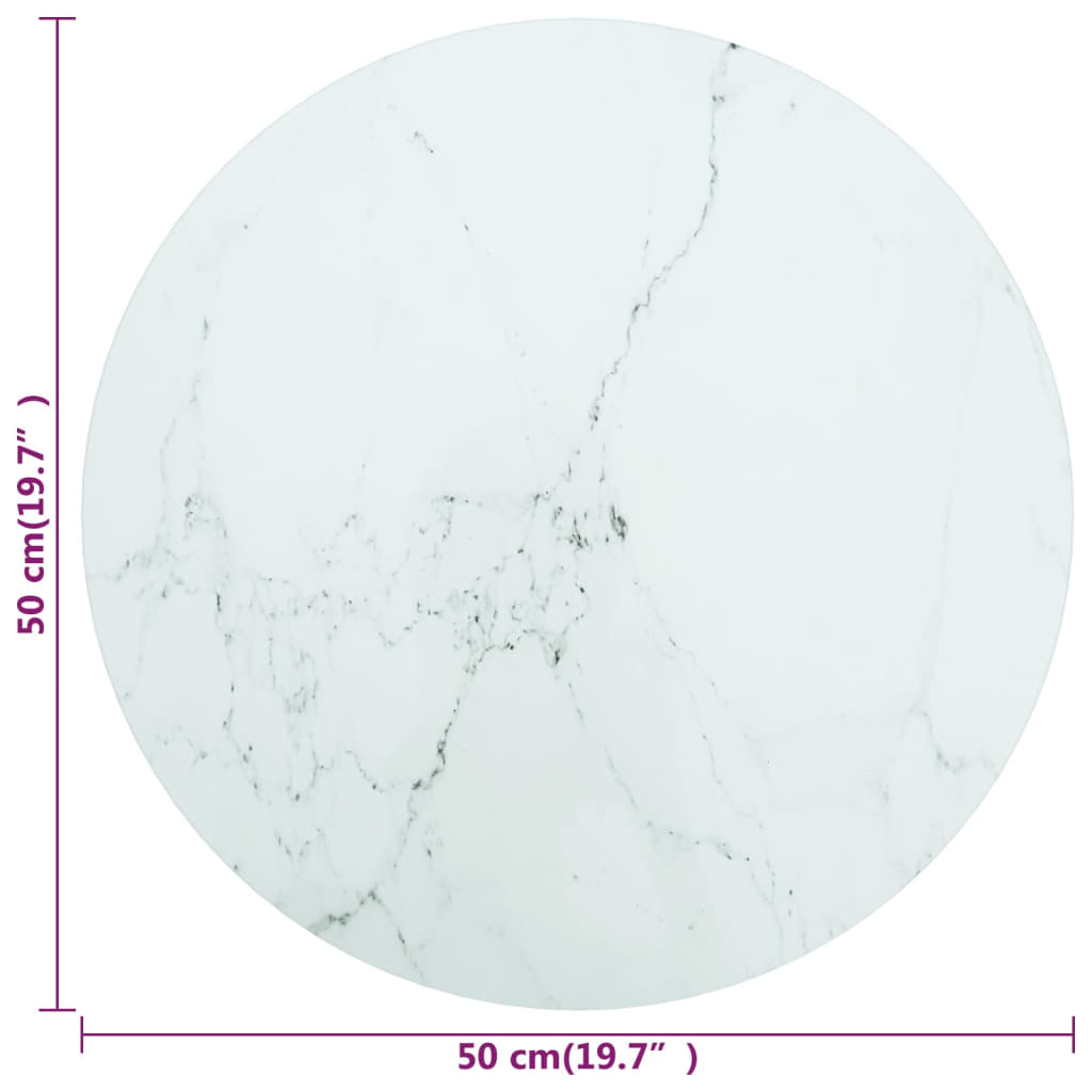 Table Top White Ø50x0.8 cm Tempered Glass with Marble Design