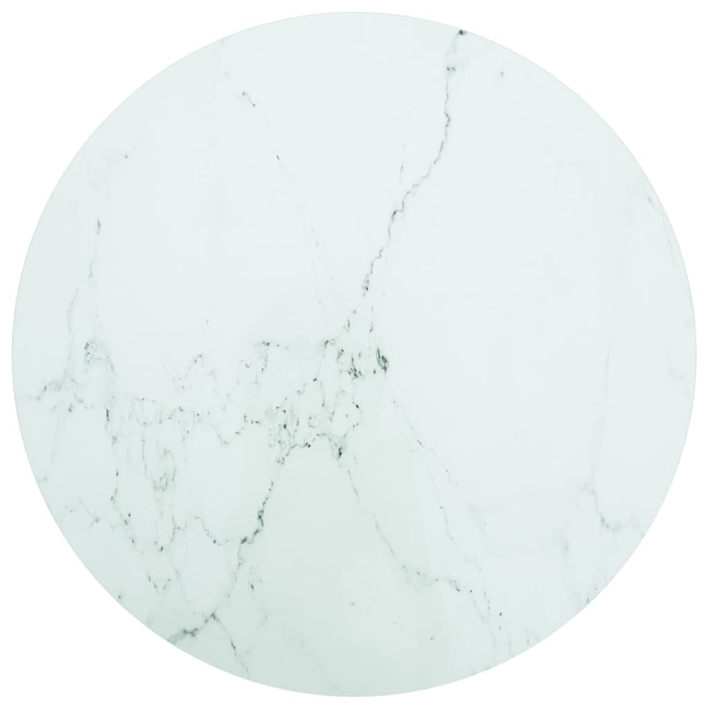 Table Top White Ø70x0.8 cm Tempered Glass with Marble Design