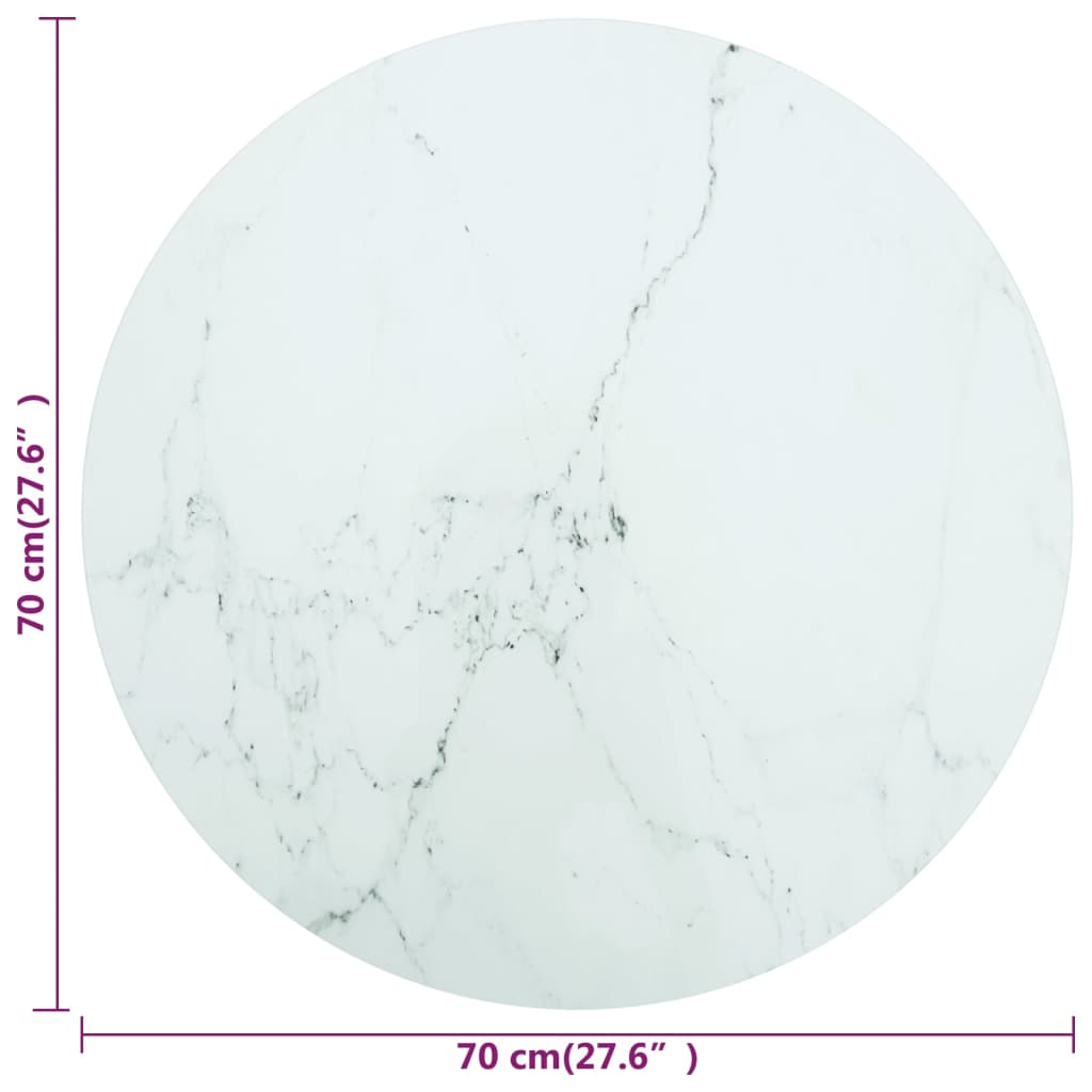 Table Top White Ø70x0.8 cm Tempered Glass with Marble Design
